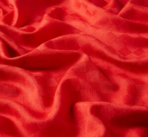 Red Checkered Wool Silk Scarf - Thumbnail