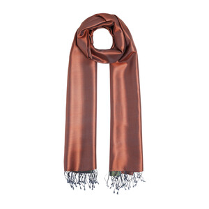 Red Copper Khaki Reversible Silk Scarf - Thumbnail