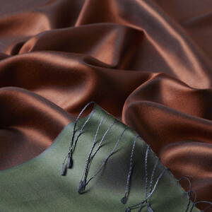 Red Copper Khaki Reversible Silk Scarf - Thumbnail