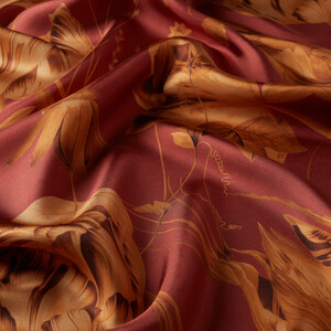 Red Copper Melancholia Print Silk Twill Scarf - Thumbnail