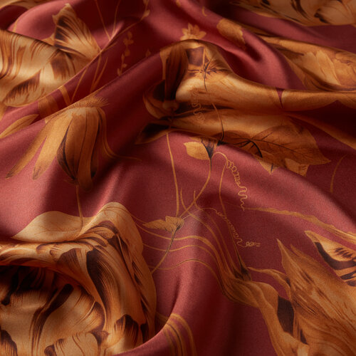 Red Copper Melancholia Print Silk Twill Scarf