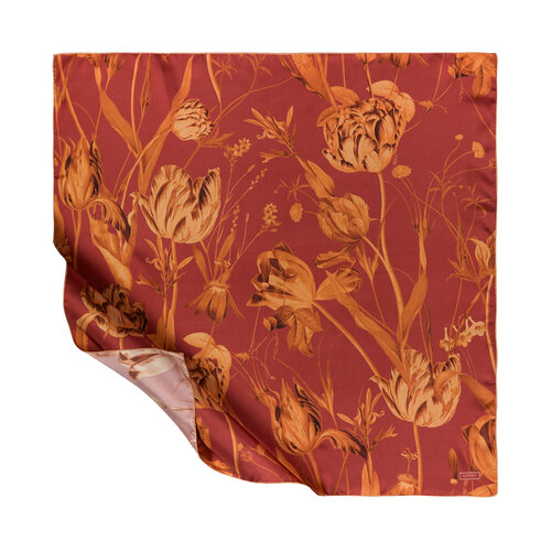 Red Copper Melancholia Print Silk Twill Scarf