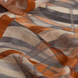 Red Copper Mono Wave Print Tencel Scarf - Thumbnail