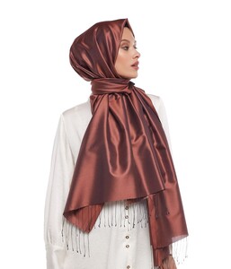 Red Copper Plain Silk Scarf - Thumbnail