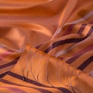 Red Copper Thin Striped Silk Scarf - Thumbnail