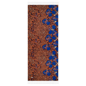Red Copper Wild Rose Print Silk Scarf - Thumbnail
