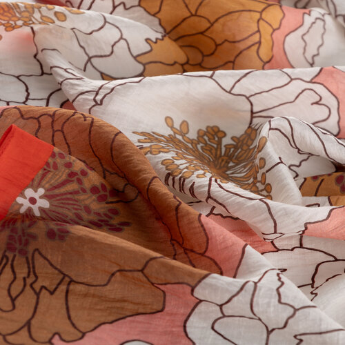Red Cream Hydrangea Print Tencel Scarf