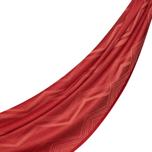 Red Ethnic Zigzag Wool Silk Scarf - Thumbnail