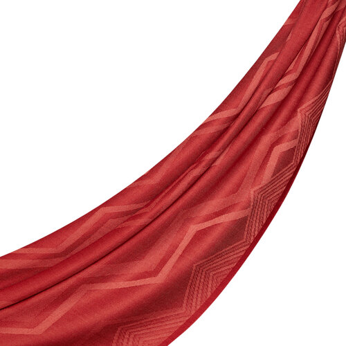 Red Ethnic Zigzag Wool Silk Scarf