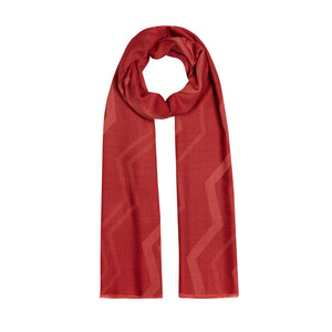 Red Ethnic Zigzag Wool Silk Scarf - Thumbnail