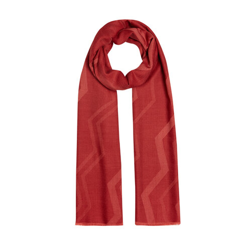 Red Ethnic Zigzag Wool Silk Scarf