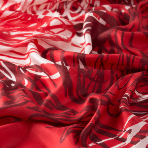 Red Flower Shadow Print Satin Silk Scarf - Thumbnail