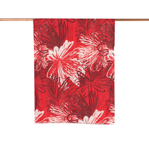 Red Flower Shadow Print Satin Silk Scarf