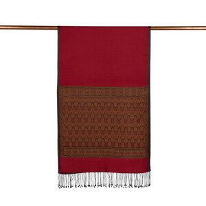 Red Jacquard Hand Woven Prime Silk Scarf - Thumbnail