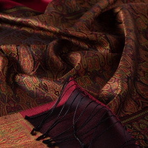 Red Jacquard Hand Woven Prime Silk Scarf - Thumbnail