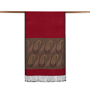 Red Jacquard Hand Woven Prime Silk Scarf - Thumbnail