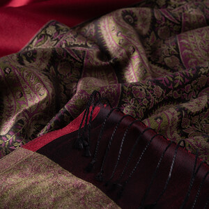 Red Jacquard Hand Woven Prime Silk Scarf - Thumbnail