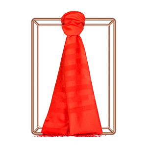 Red Mono Striped Silk Scarf - Thumbnail