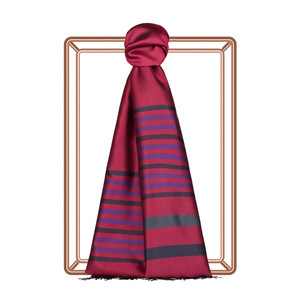 Red Pansy Thin Meridian Striped Silk Scarf - Thumbnail