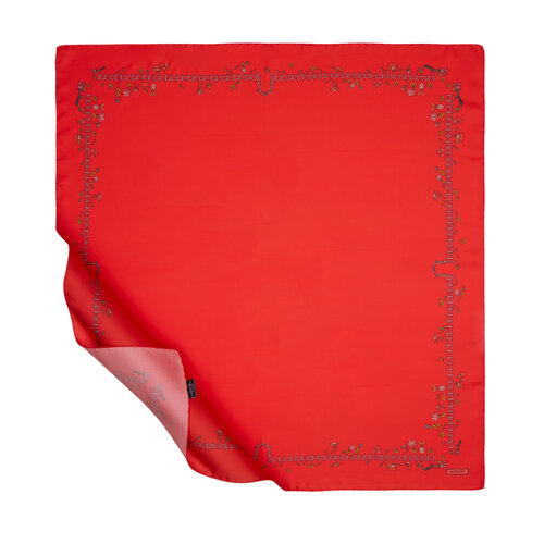 Red Pretty Garden Twill Silk Scarf