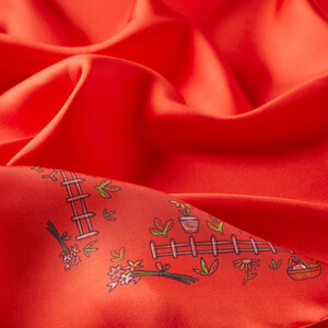 ipekevi - Red Pretty Garden Twill Silk Scarf (1)