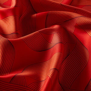 Red Ribbon Print Silk Twill Scarf - Thumbnail