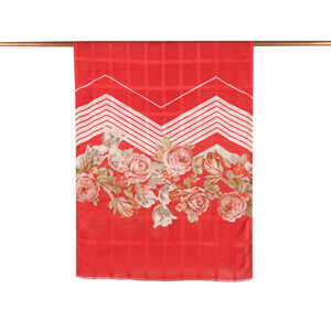 Red Rose Basket Print Satin Silk Scarf - Thumbnail