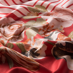 Red Rose Basket Print Silk Scarf - Thumbnail