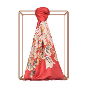 Red Rose Basket Print Silk Scarf - Thumbnail