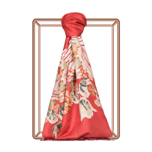 Red Rose Basket Print Silk Scarf