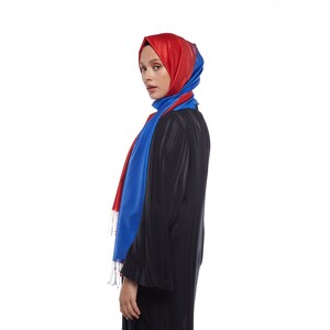 Red Sax Blue Plain Gradient Silk Scarf - Thumbnail