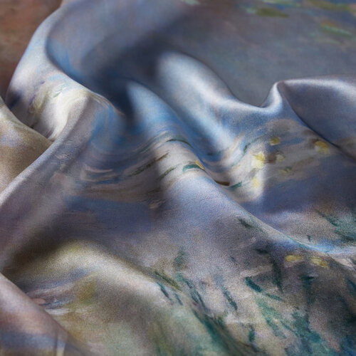 Reflection of Clouds on Water -Water Lilies Series Satin Silk Scarf 