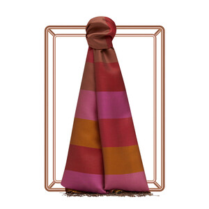 ipekevi - Rode Fuchsia Block Striped Reversible Silk Scarf (1)