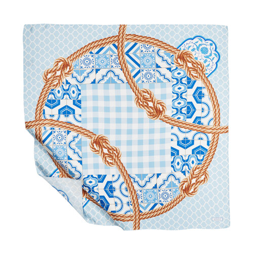 Rope Baby Blue Silk Twill Scarf Model 02