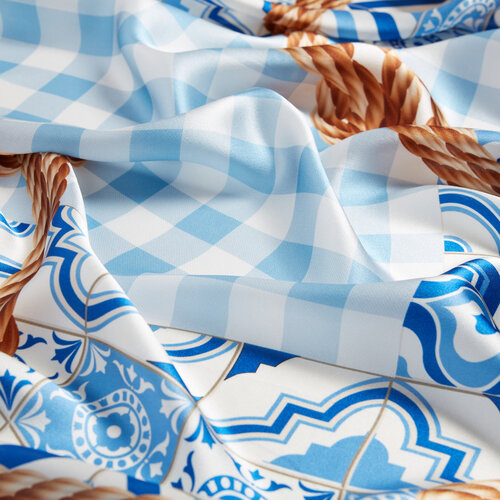 Rope Baby Blue Silk Twill Scarf Model 02