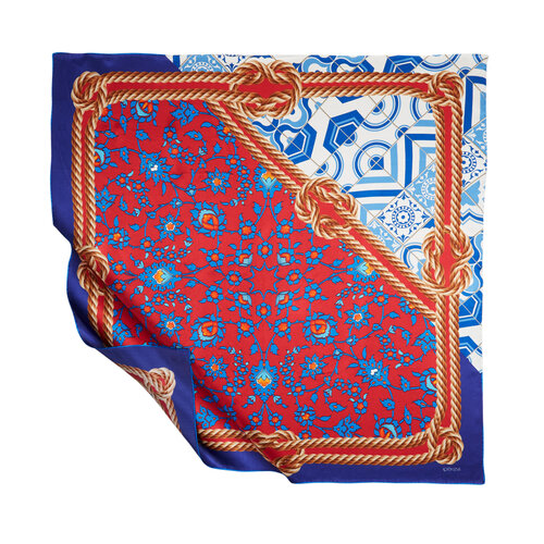 Rope Navy Satin Silk Scarf Model 05