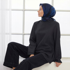 Royal Mavi Seremoni Tivil İpek Eşarp - Thumbnail