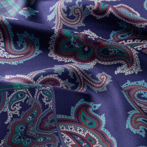 ipekevi - Safir Kırmızı Patchwork Desenli Tivil İpek Eşarp (1)