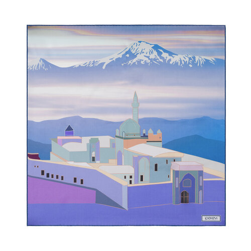 Saks Mavisi İshak Paşa Sarayı Saten İpek Mendil