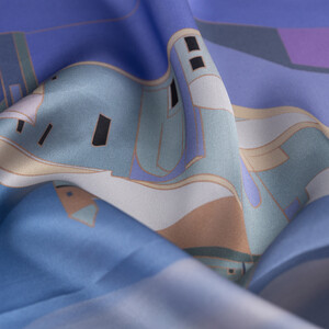 Saks Mavisi İshak Paşa Sarayı Saten İpek Mendil - Thumbnail