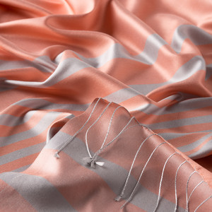 Salmon Meridian Striped Silk Scarf - Thumbnail