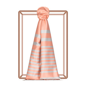 Salmon Meridian Striped Silk Scarf - Thumbnail