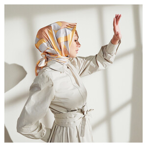 Salmon Ribbon Print Silk Twill Scarf - Thumbnail