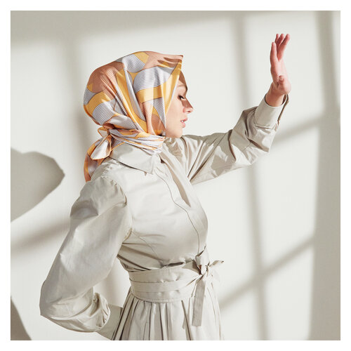 Salmon Ribbon Print Silk Twill Scarf