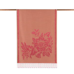 Salmon Royal Garden Jacquard Silk Scarf - Thumbnail