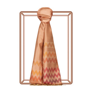 Salmon Zigzag Silk Scarf - Thumbnail