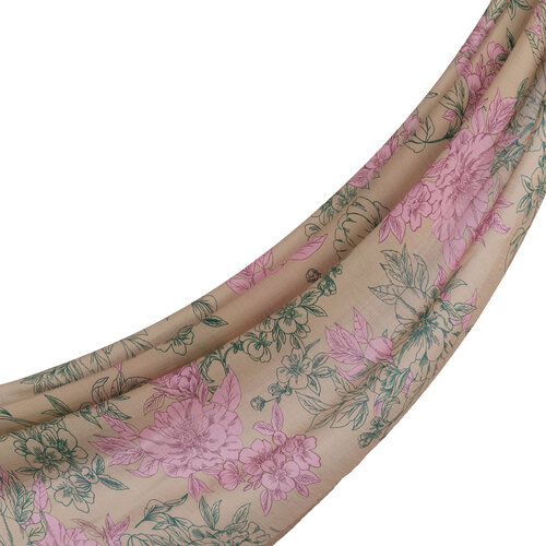 Sand Beige Azalea Print Tencel Scarf