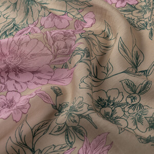 Sand Beige Azalea Print Tencel Scarf - Thumbnail