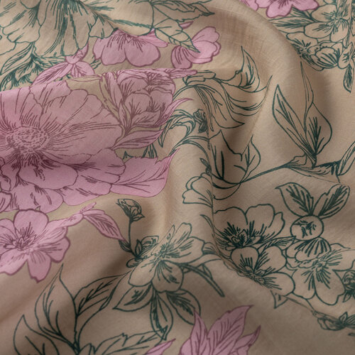 Sand Beige Azalea Print Tencel Scarf