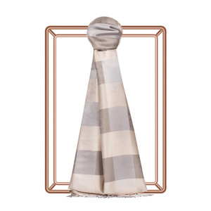 Sand Beige Buffalo Checked Silk Scarf - Thumbnail